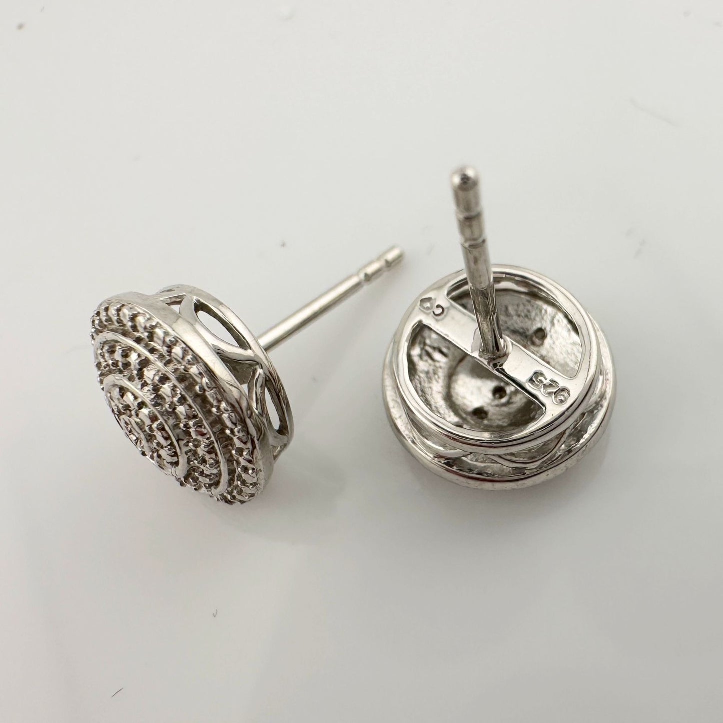 Radiant Double Beaded Diamond Stud Earrings in Sterling Silver