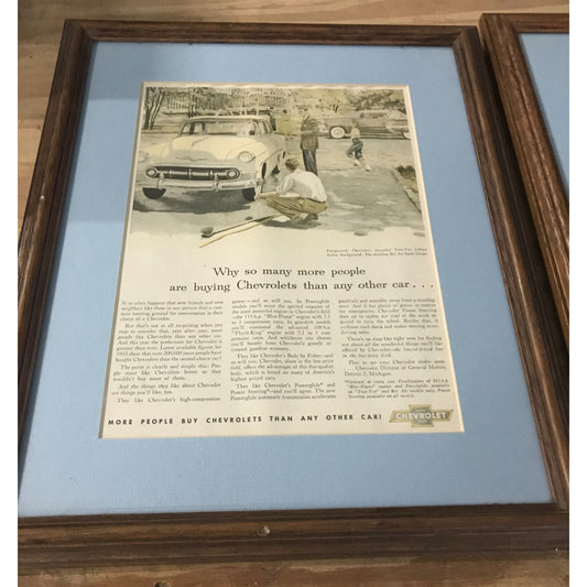 (2) Different Vintage Advertising CHEVROLET Magazine ads Framed  & matted for display / Collection