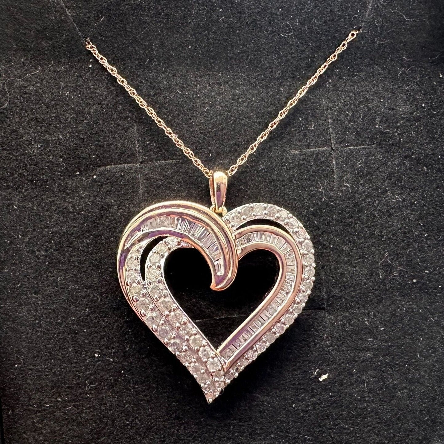 Beautiful 1.00 ct Diamond Heart Necklace - 14kt Rose Gold Over Sterling