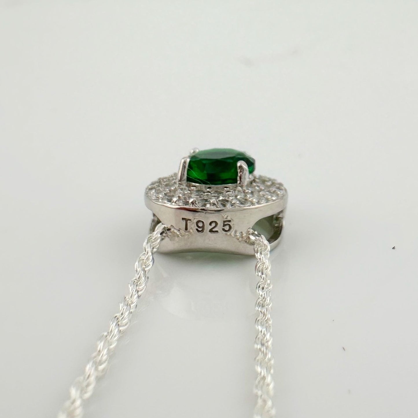 Brilliantly Beautiful 2.40ct Lab Created Emerald Halo Pendant - Sterling Silver