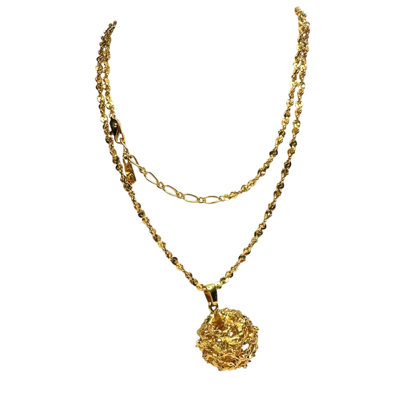 Vintage Yves Saint Laurent (YSL) Gold Plated Filigree Ball Necklace 26" Long