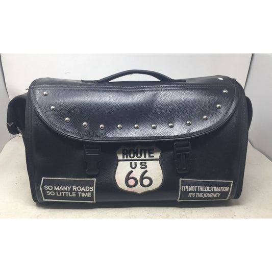 Vintage Route 66 Black Leather Motorcycle Trunk Saddle Storage Bag