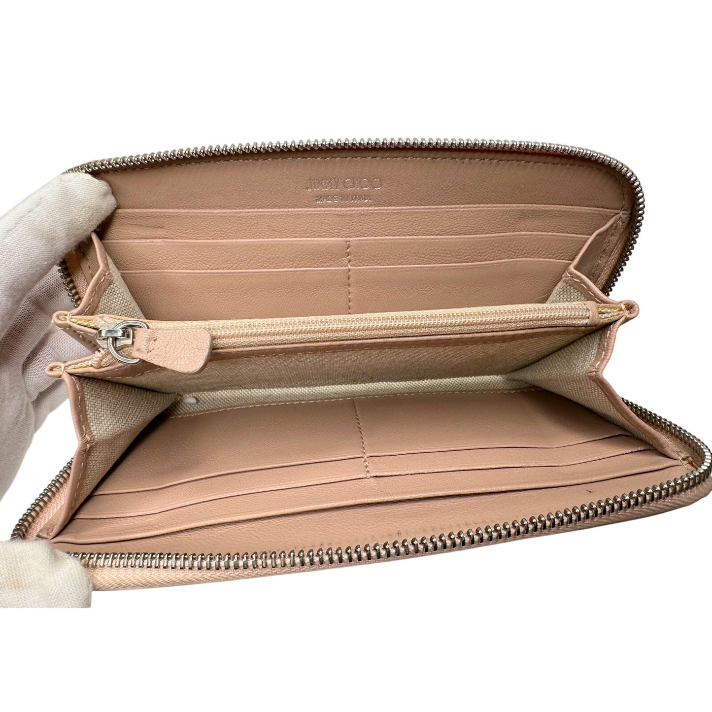 Jimmy Choo Filipa Zip-Around Long Wallet in Pink Leather w Bronze/Gold and SIlver Star Studs