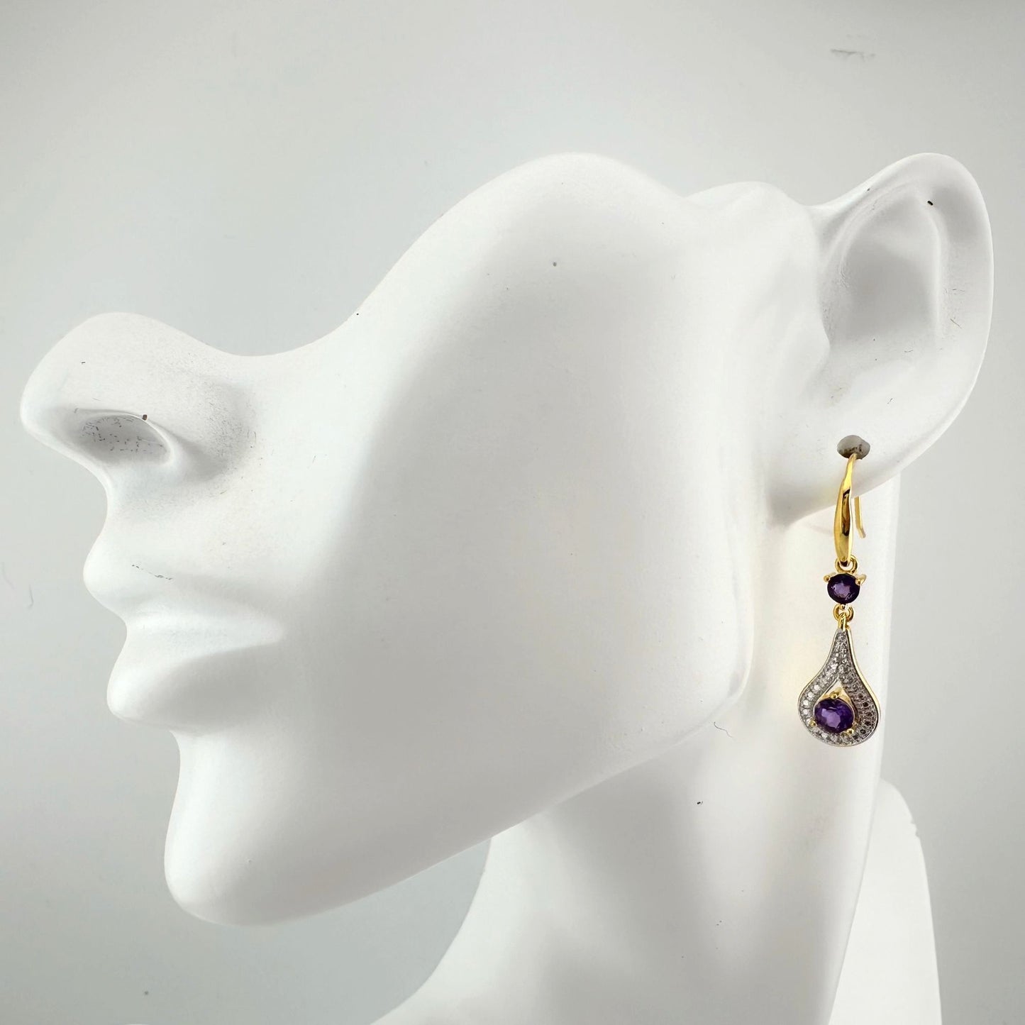 Pretty Teardrop Purple African Amethyst Earrings with Detailing and Gold Overlay