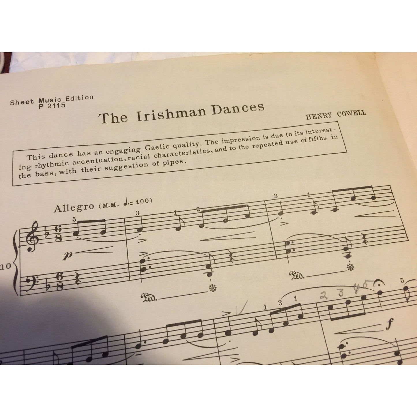 The Irishman Dances Henry COWELL Vintage sheet Music