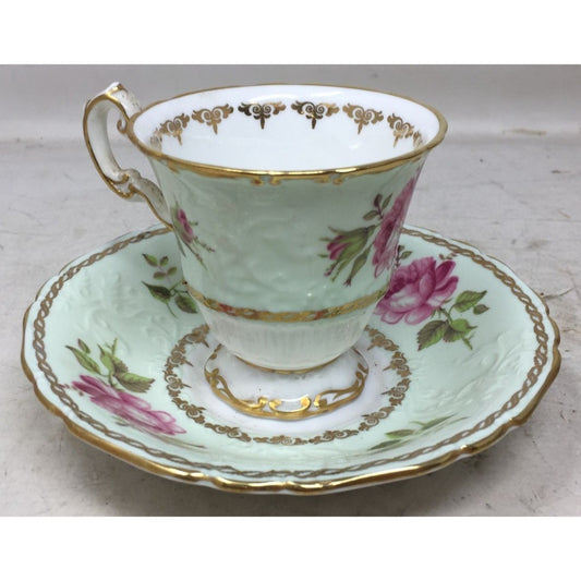 Vintage EB Foley England Teacup and Saucer - Pink Roses Mint Gold