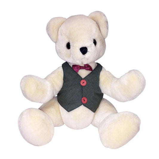 Applause 1988 jointed TEDDY BEAR plush toy w Bowtie and Vest Cute! Applause  A+ Stuff Stuffed Animals