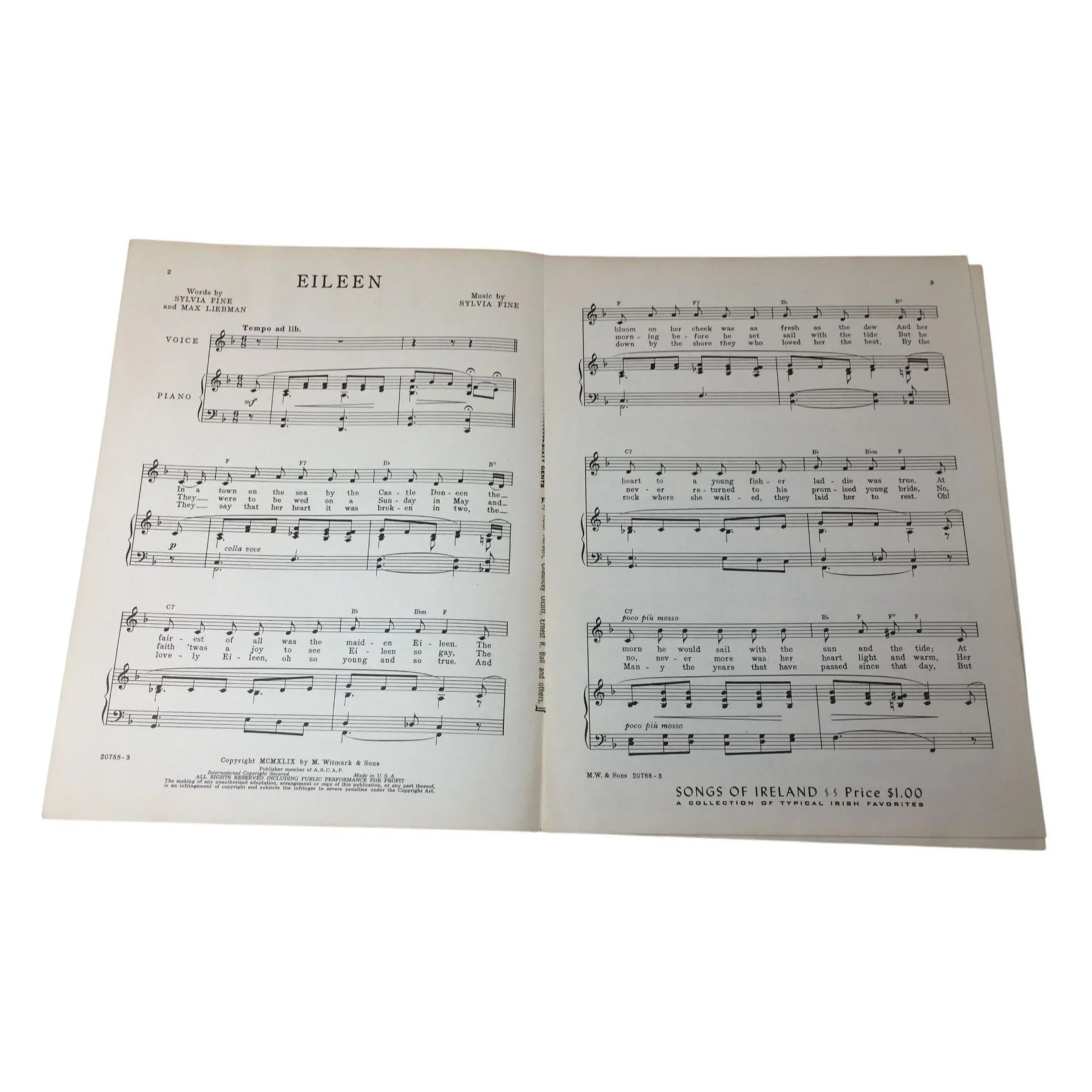 ''EILEEN'' By Sylvia Fine and Max Liebman Vintage Sheet Music - A+ Stuff - SHEET MUSIC - A+ Stuff
