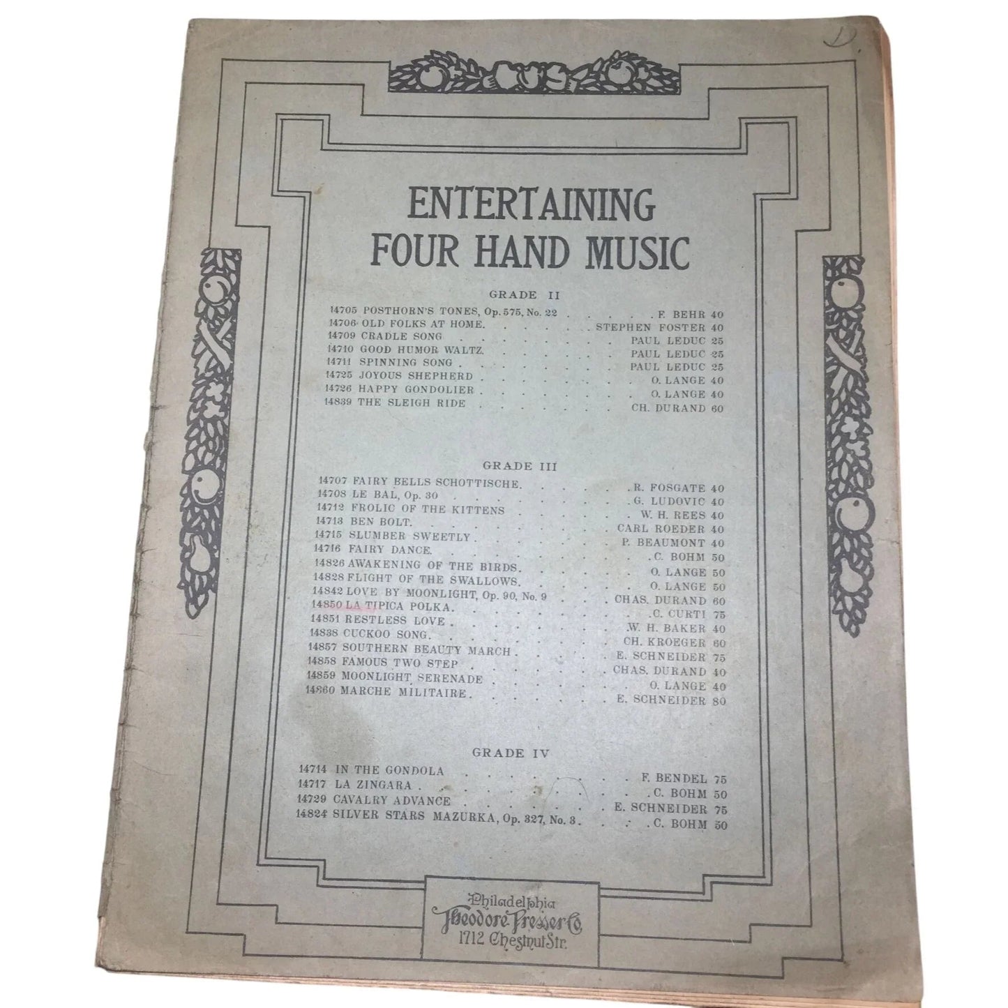 ENTERTAINING FOUR HAND MUSIC VINTAGE SHEET MUSIC BOOK - A+ Stuff - SHEET MUSIC - A+ Stuff
