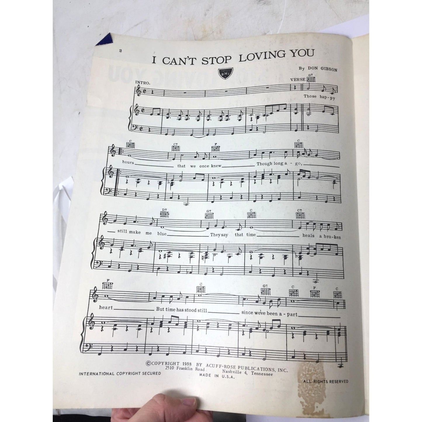 vintage sheet music for the song "I Can't Stop Loving You" A+ Stuff  A+ Stuff SHEET MUSIC