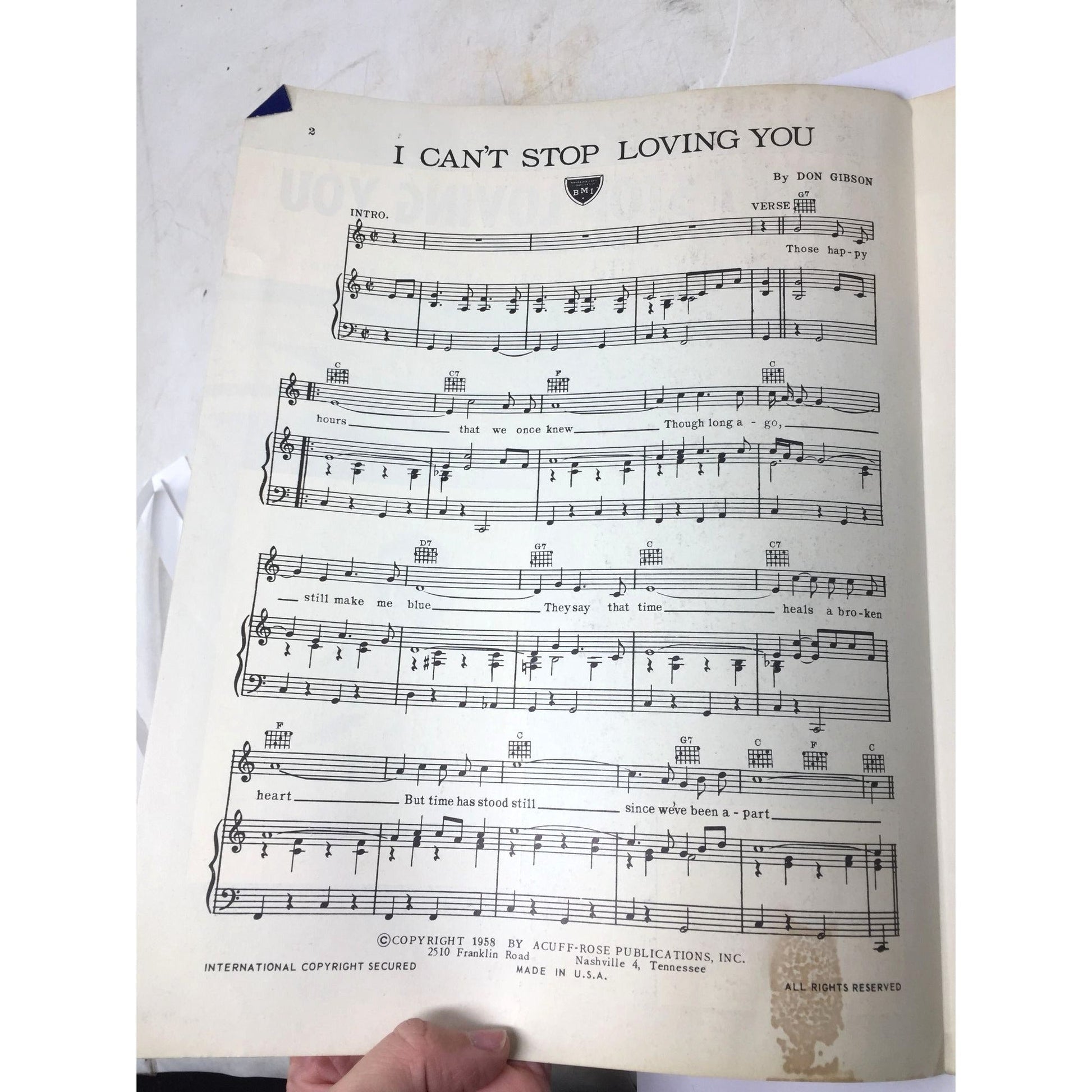 vintage sheet music for the song "I Can't Stop Loving You" A+ Stuff  A+ Stuff SHEET MUSIC