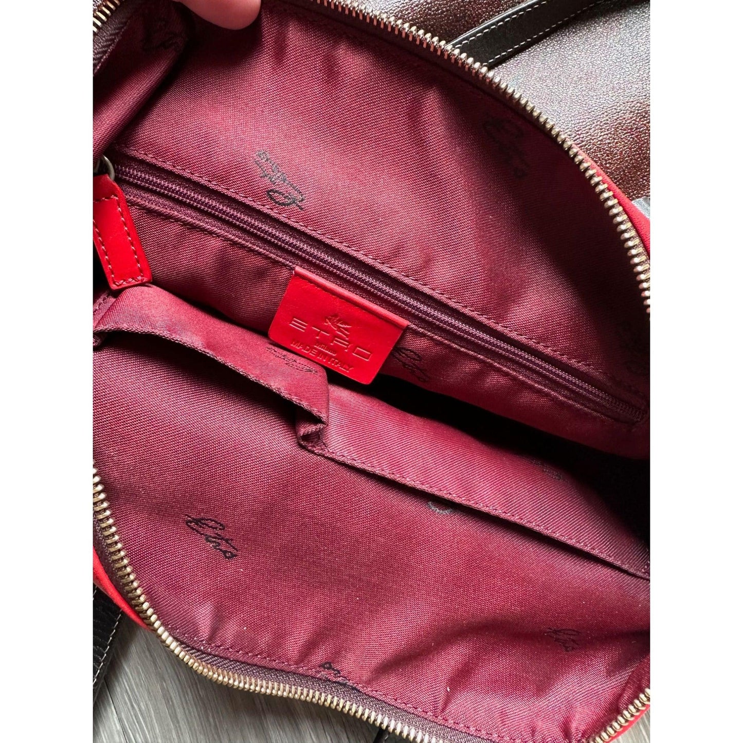 ETRO Milano Limited Edition Red Leather and Coated Paisley Canvas Bag - A+ Stuff