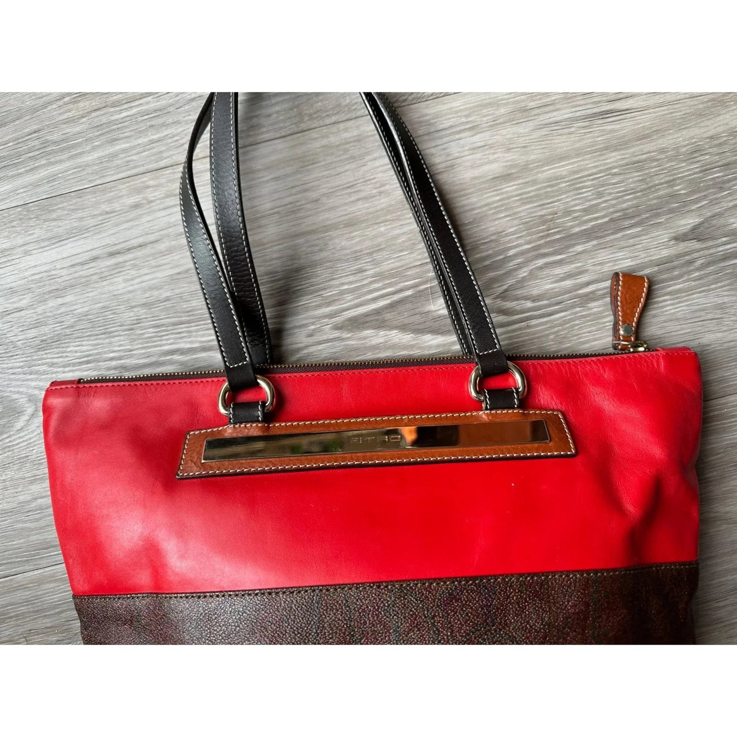 ETRO Milano Limited Edition Red Leather and Coated Paisley Canvas Bag - A+ Stuff