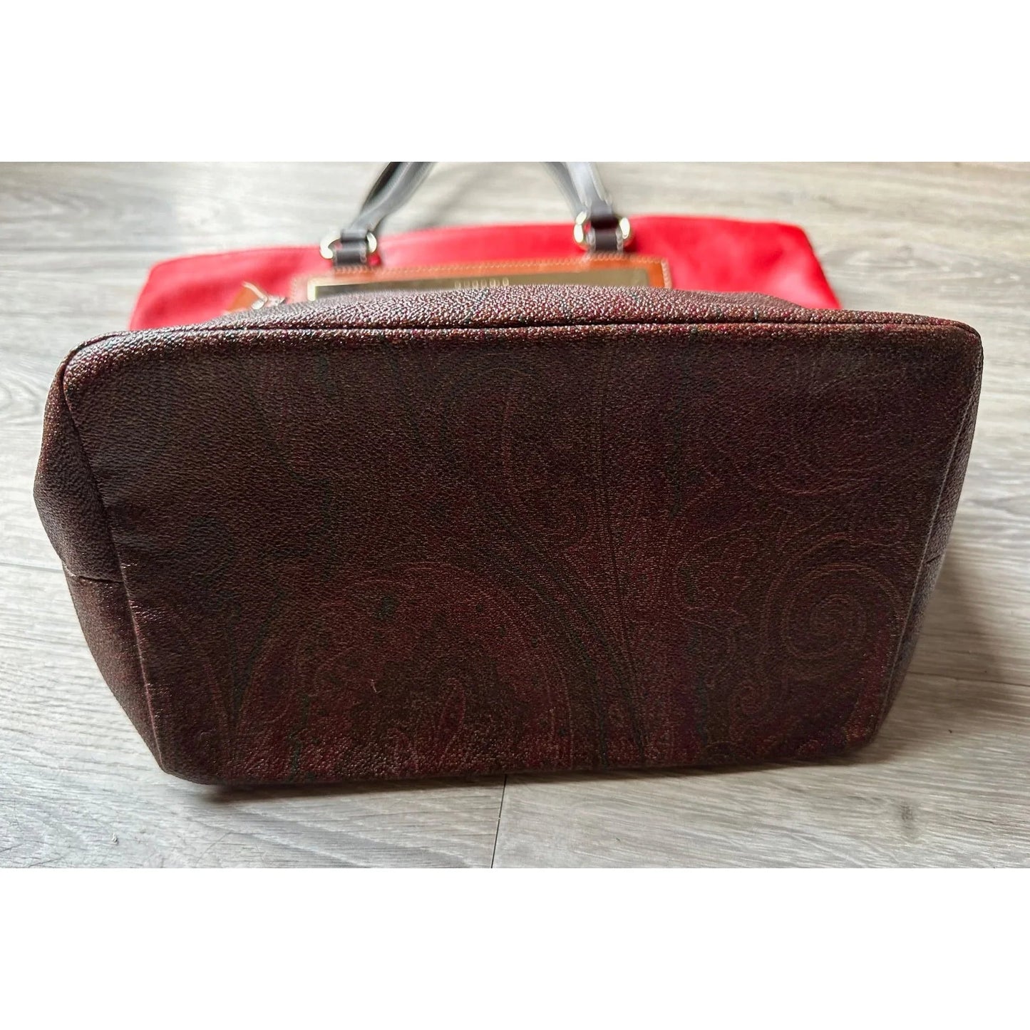 ETRO Milano Limited Edition Red Leather and Coated Paisley Canvas Bag - A+ Stuff