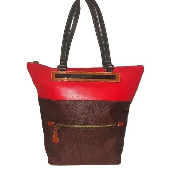 ETRO Milano Limited Edition Red Leather and Coated Paisley Canvas Bag - A+ Stuff