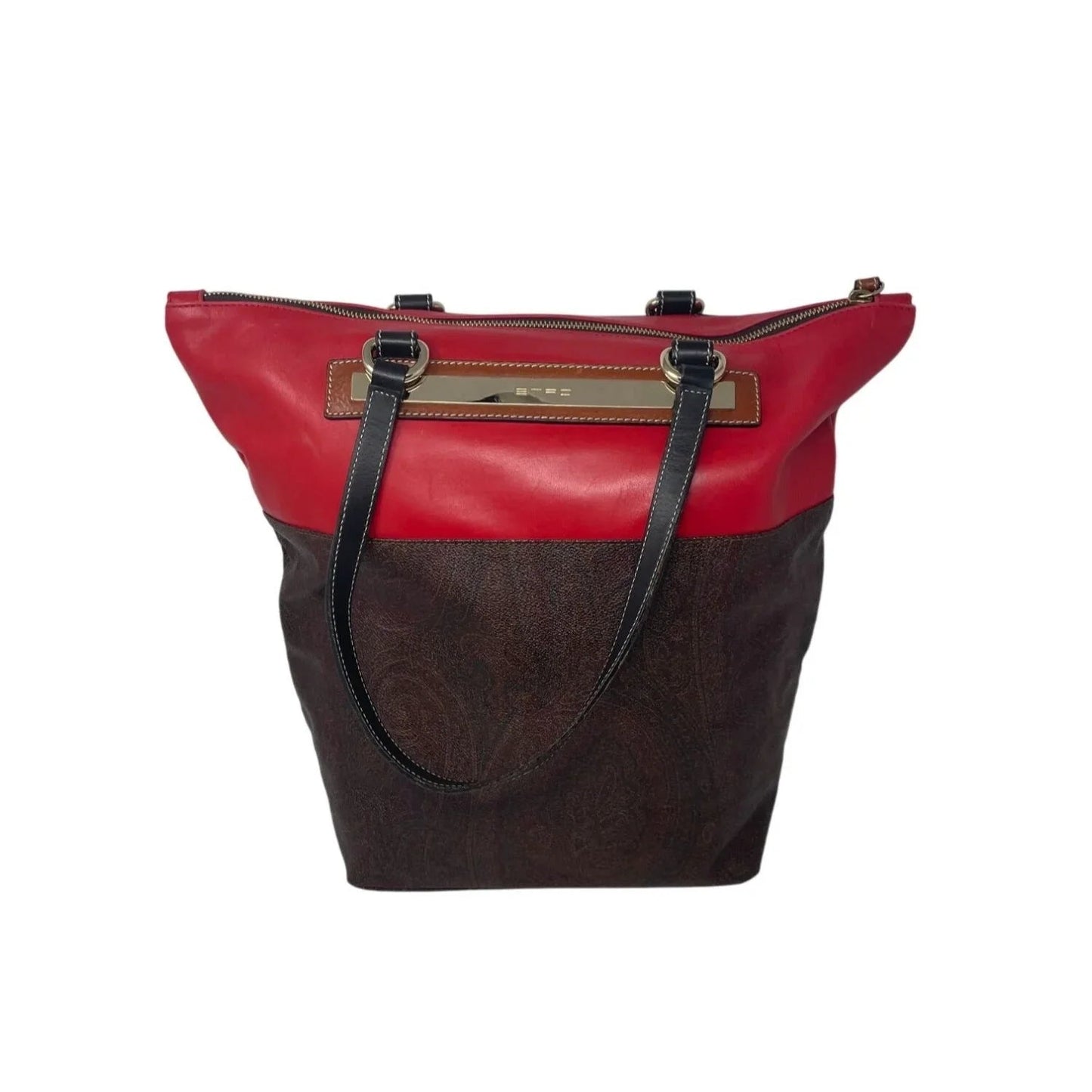 ETRO Milano Limited Edition Red Leather and Coated Paisley Canvas Bag - A+ Stuff