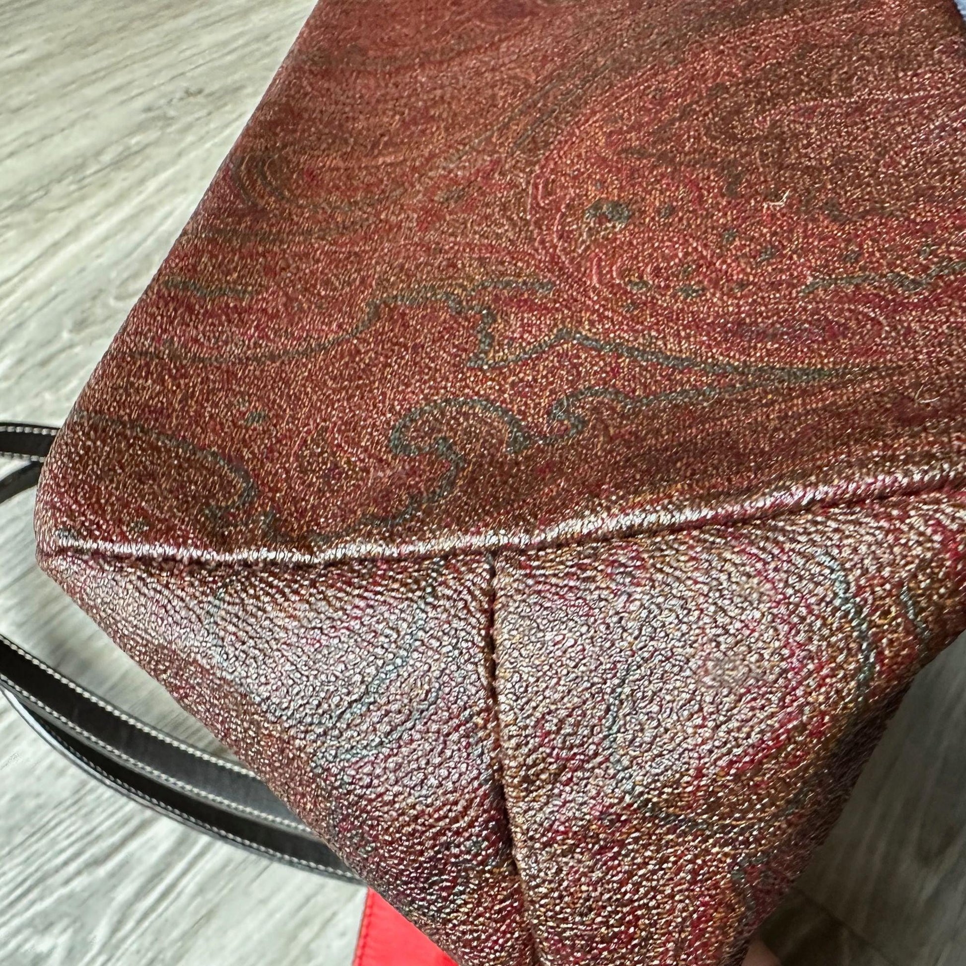 ETRO Milano Limited Edition Red Leather and Coated Paisley Canvas Bag - A+ Stuff