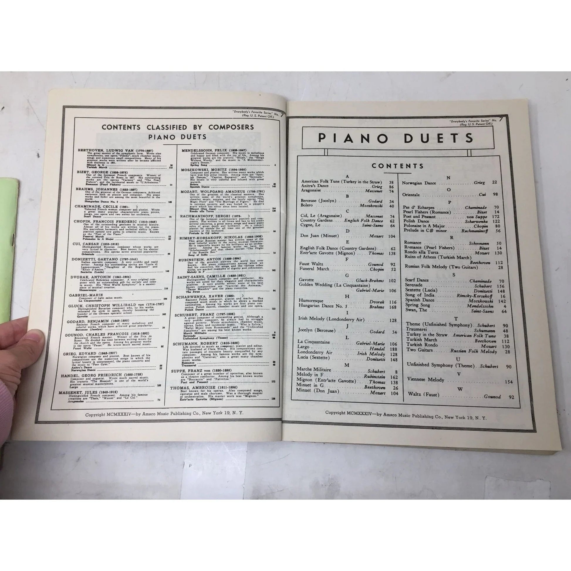 ''Everybody's Favorite Piano Duets'' Vintage Sheet Music Book - Amsco music publishing company - SHEET MUSIC - A+ Stuff