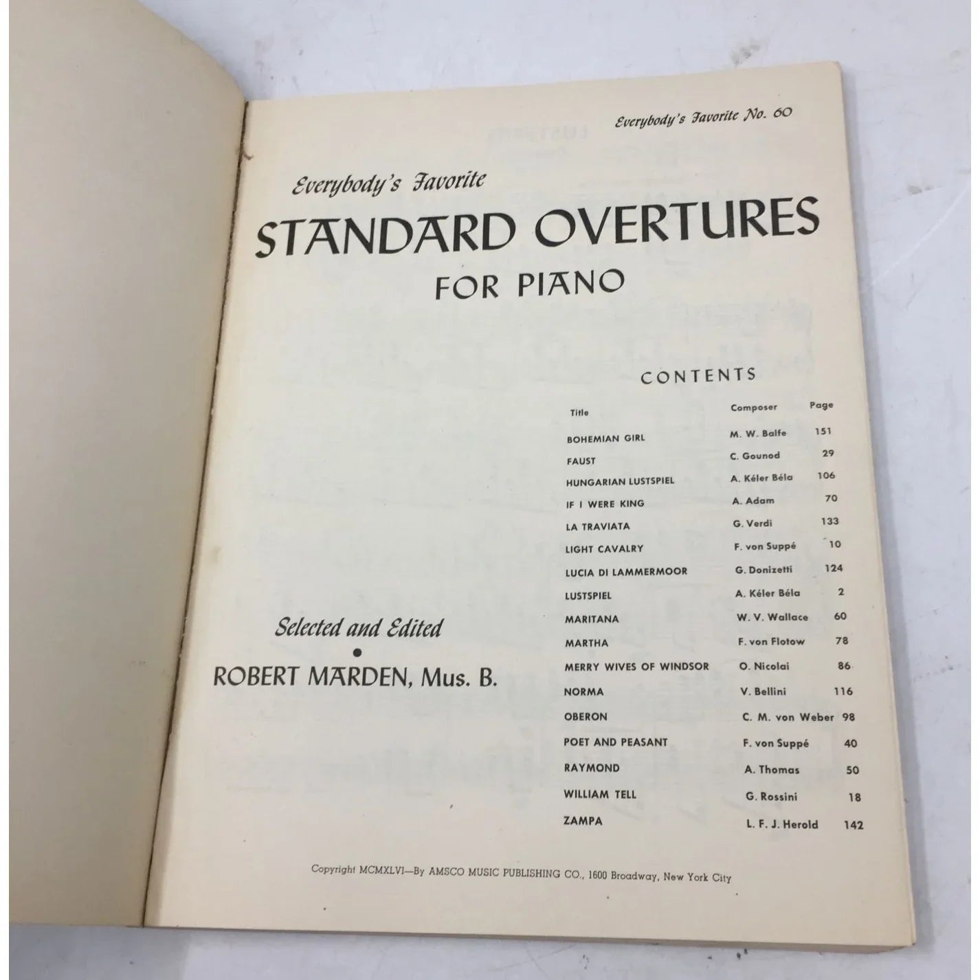 Everybody's Favorite Standard Overtunes for Piano Selected and Edited by Robert Marden - A+ Stuff - Sheet Music - A+ Stuff