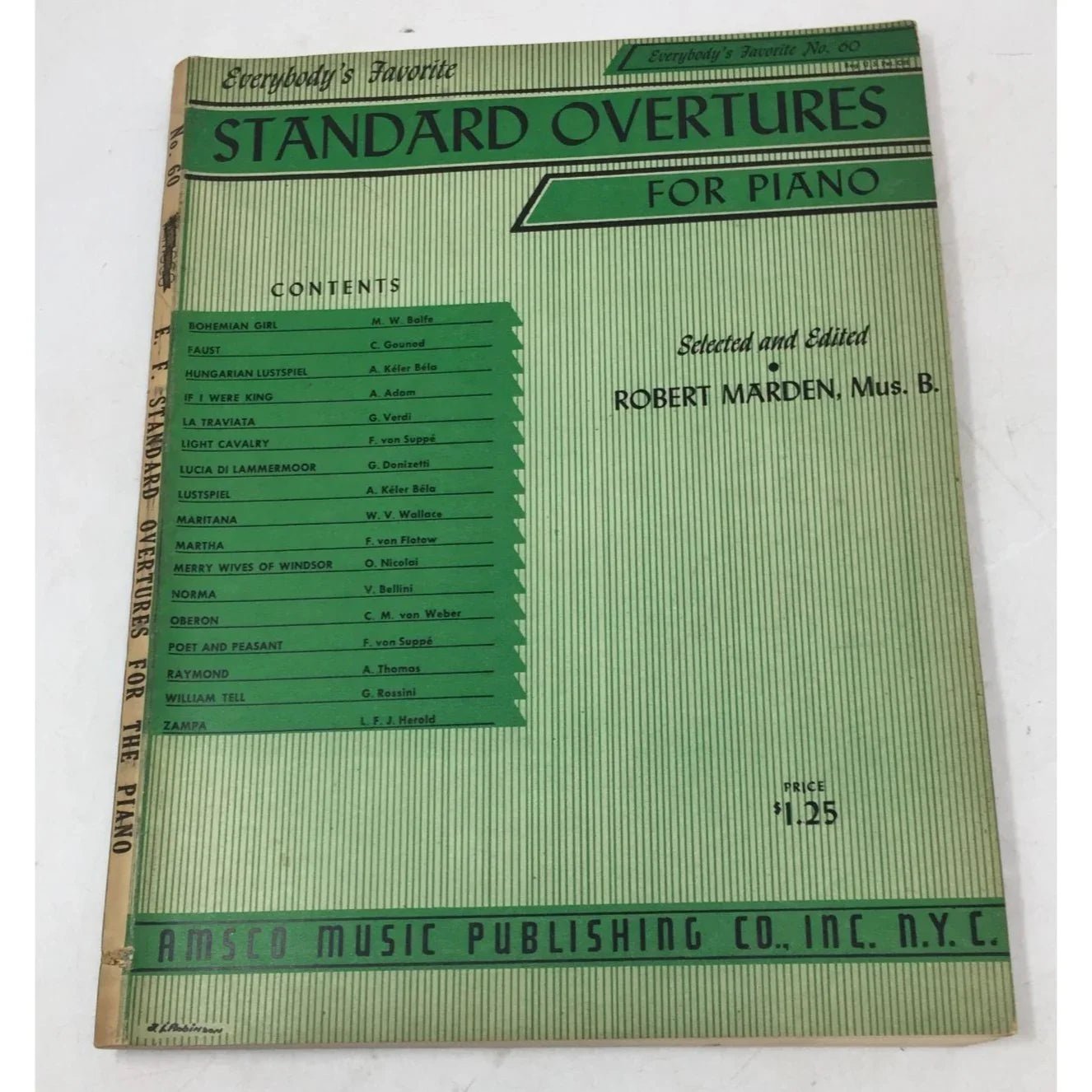 Everybody's Favorite Standard Overtunes for Piano Selected and Edited by Robert Marden - A+ Stuff - Sheet Music - A+ Stuff
