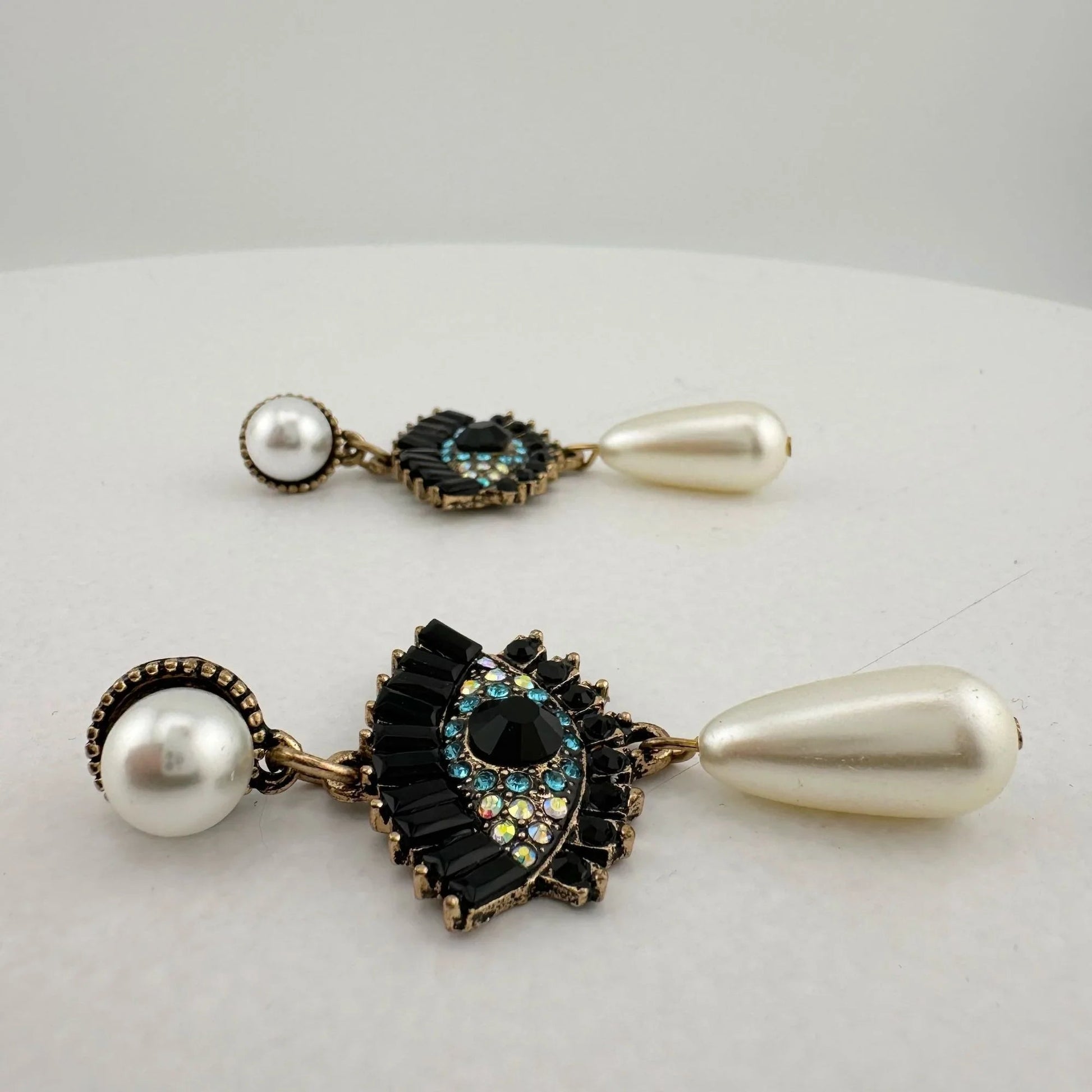 Evil Eye Rhinestone Pearl Drop Dangle Earrings - Earrings - A+ Stuff