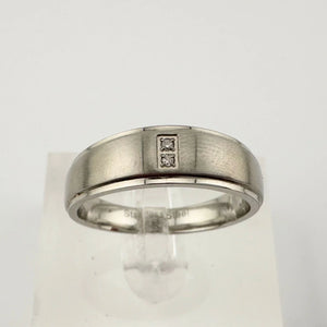 Polished Stainless Steel Diamond Wedding Band - Size 5