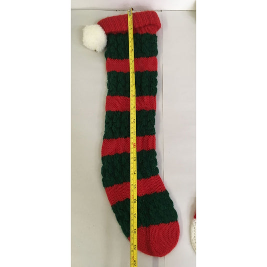 Two Knitted Christmas Holiday Stockings- Red, White, Green