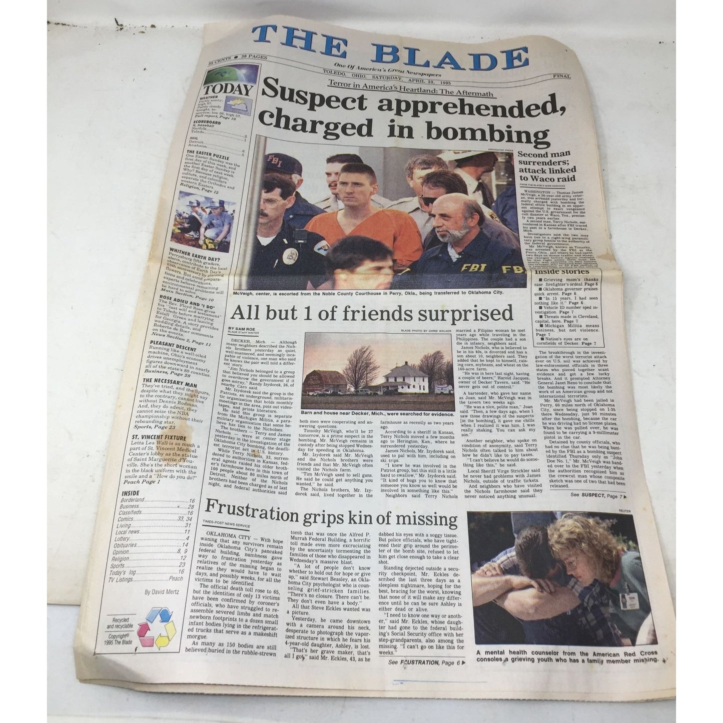 Vintage Collectible Newspaper The Blade April 22, 1995