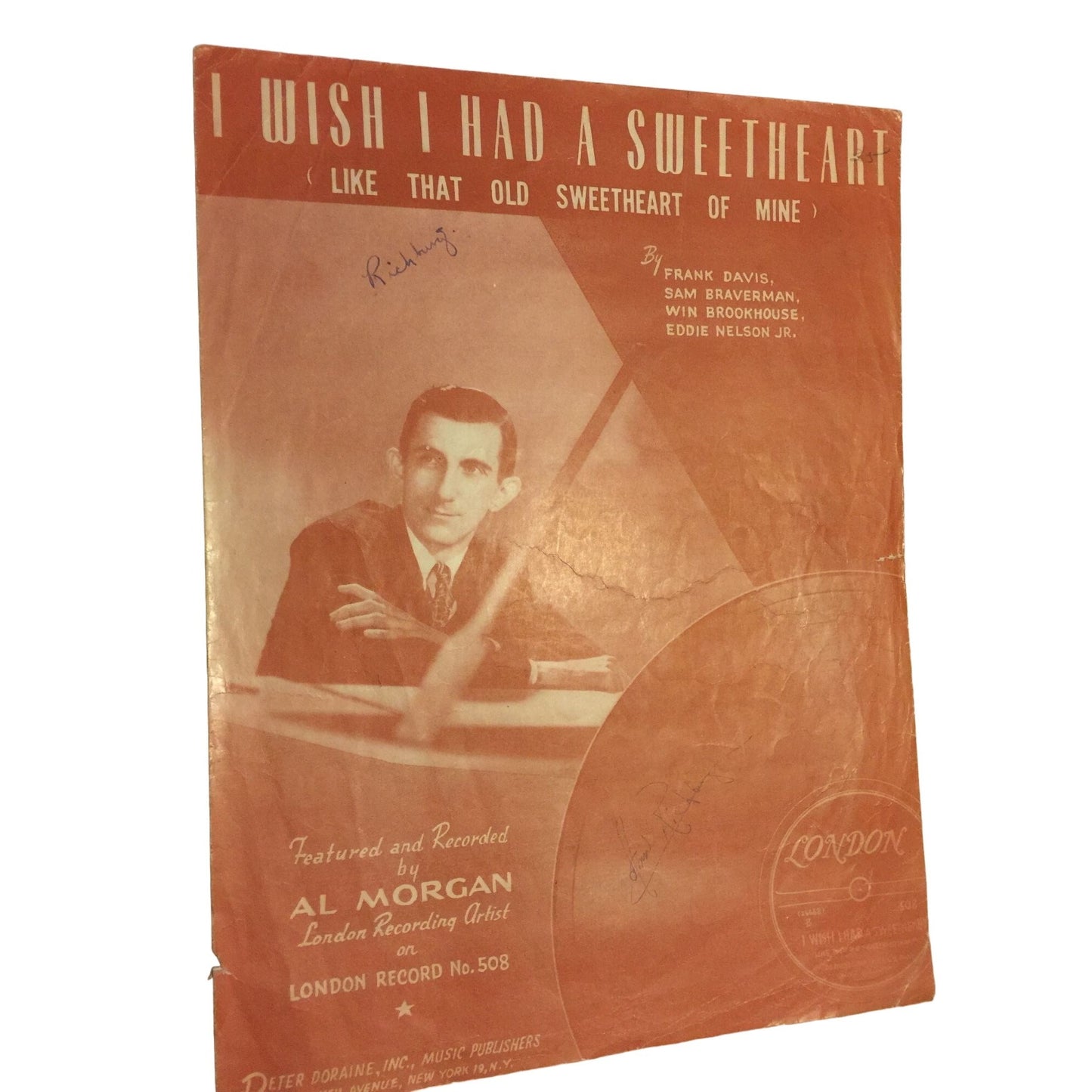 Vintage Sheet Music I Wish I Had A Sweetheart by Frank Davis, Sam Braverman, Win Brookhouse