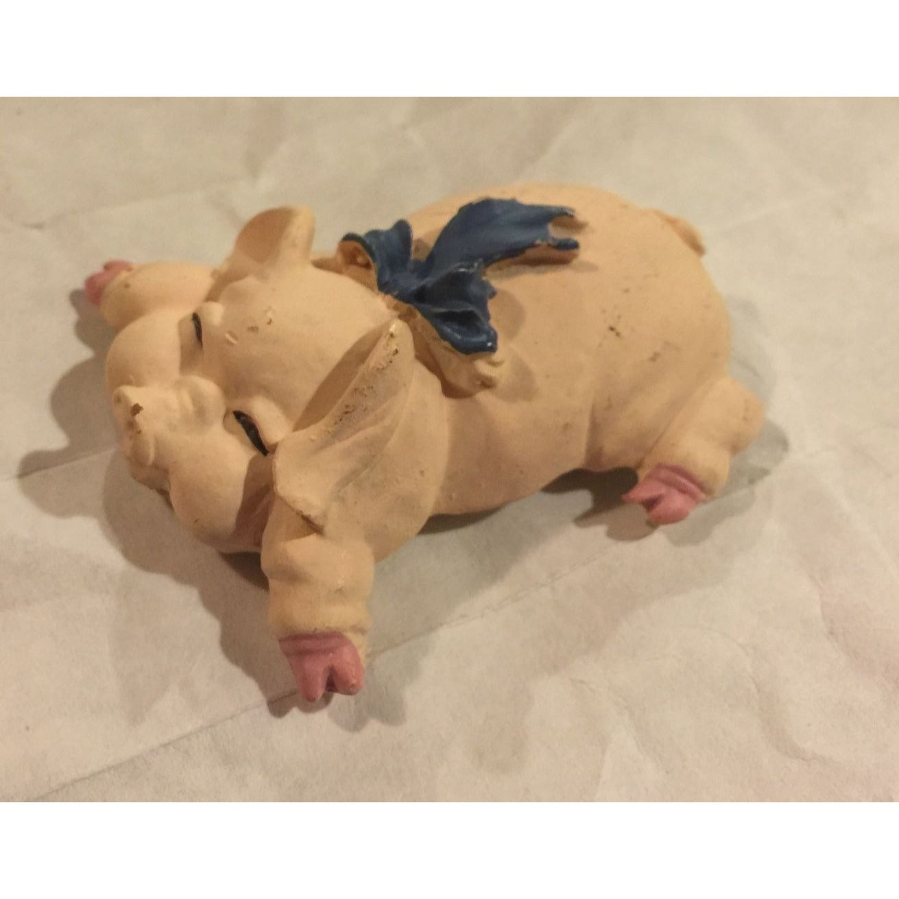 Vintage Refrigerator Magnet RECLINING PIG with BLUE BOW