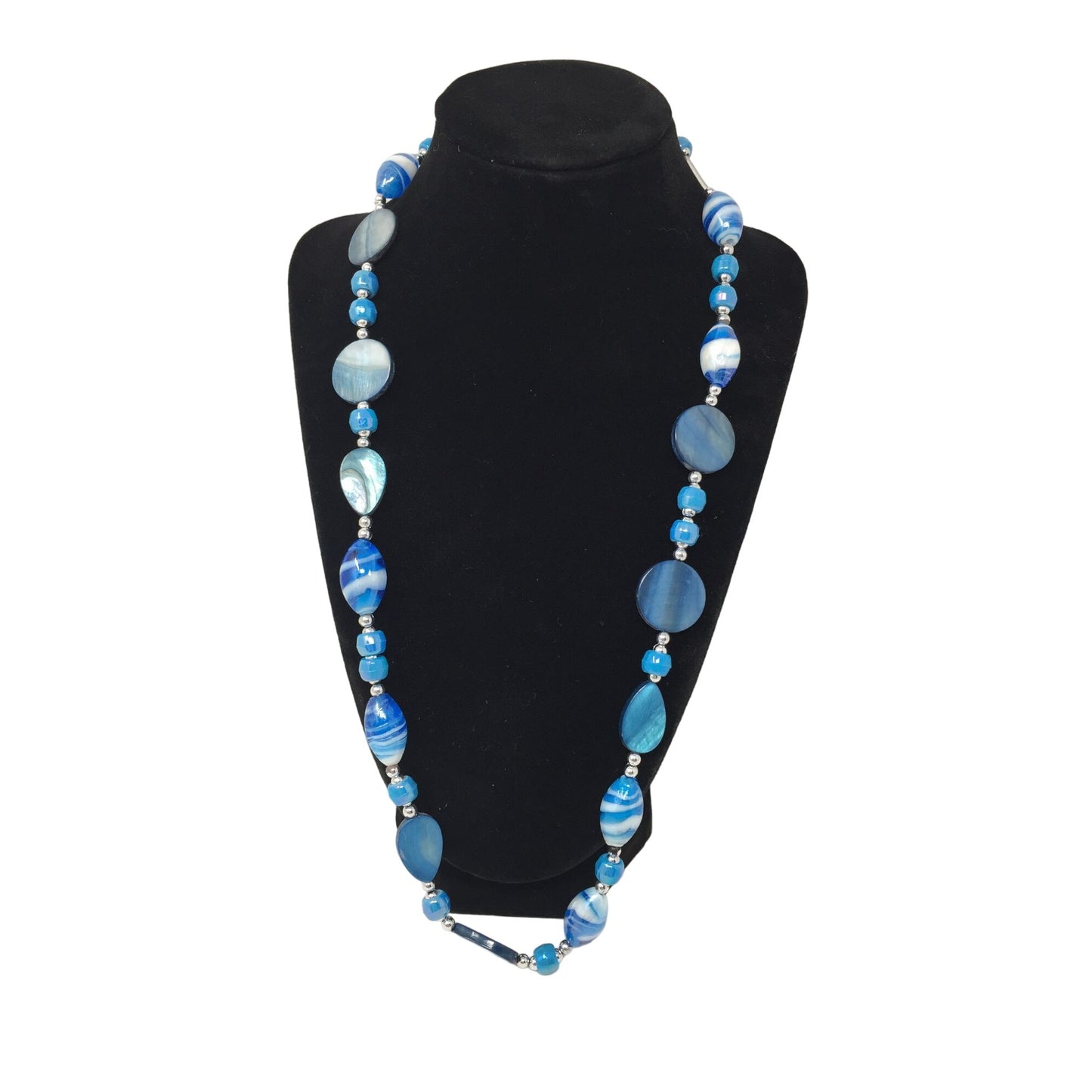 Womens Blue Beaded Necklace with Matching Dangly Earrings