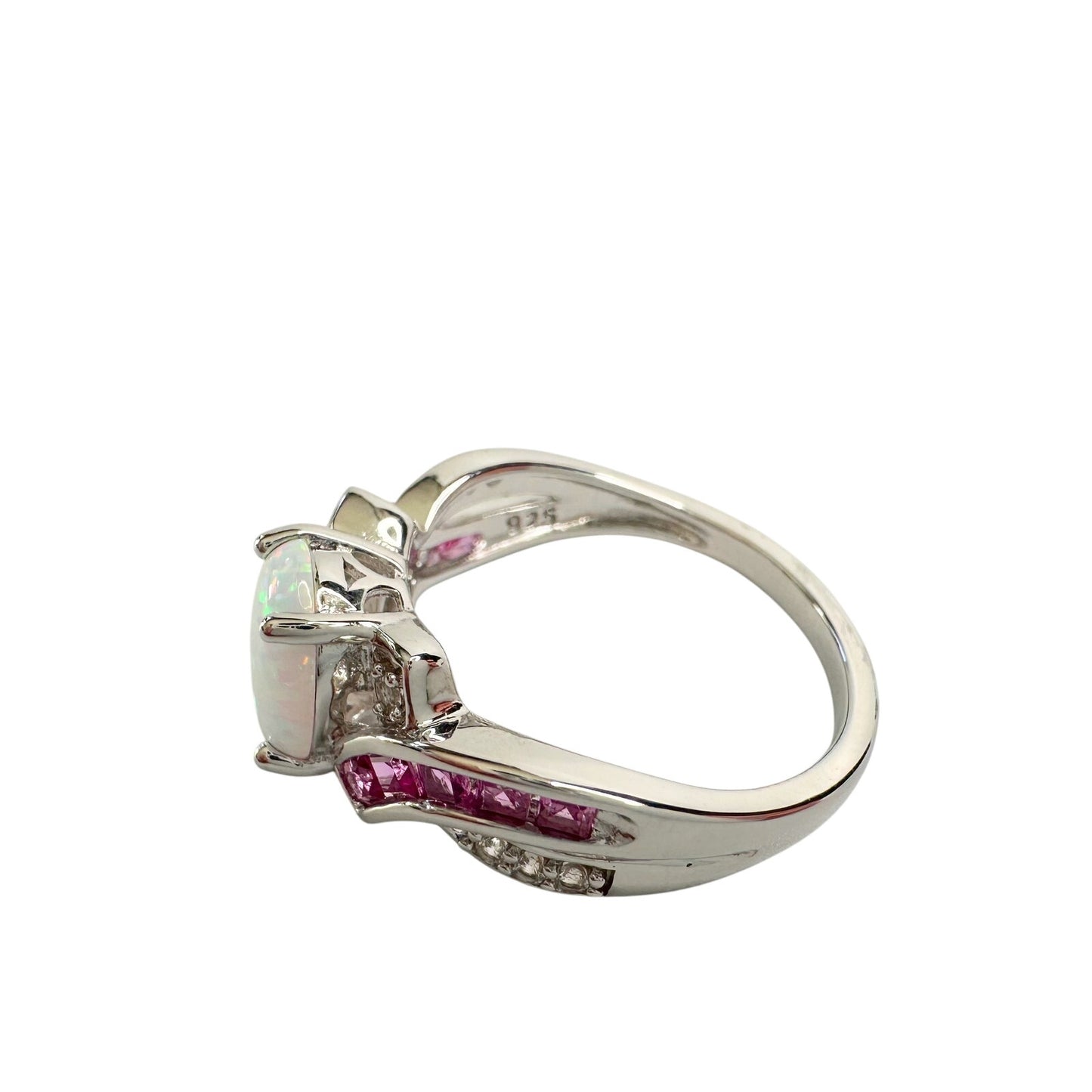 Beautiful Lab Created Opal & Sapphire Ring - Size 7