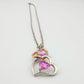 Beautiful Hearts Entwined 2 Tone Double Heart Necklace with Heart Shaped Gemstones