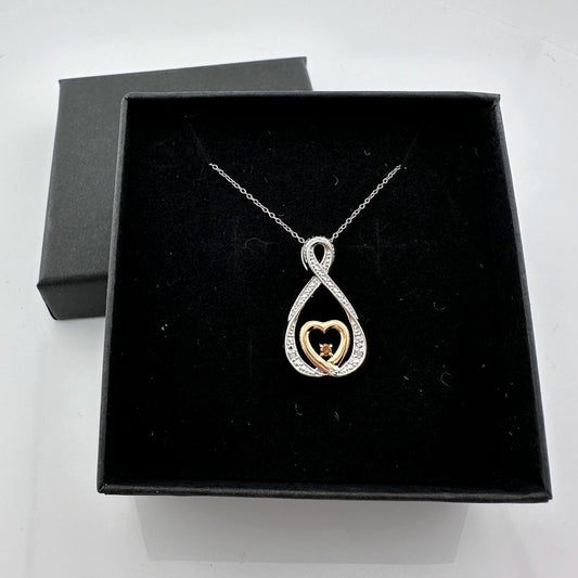 10kt Gold & Sterling Silver Infinity Heart Necklace with Natural Chocolate Diamond