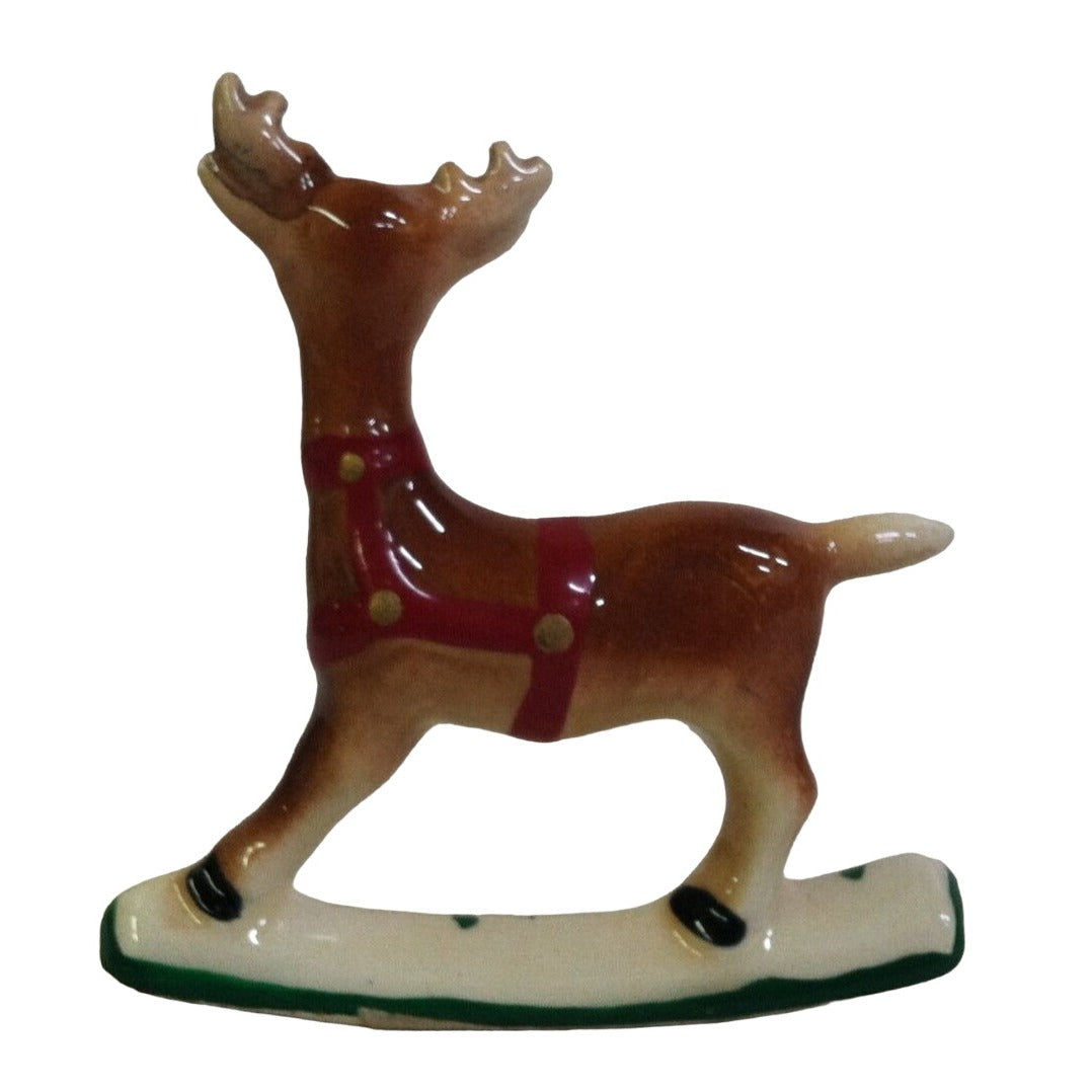 Small Miniature Deer on a Sled Christmas Holiday Figurine