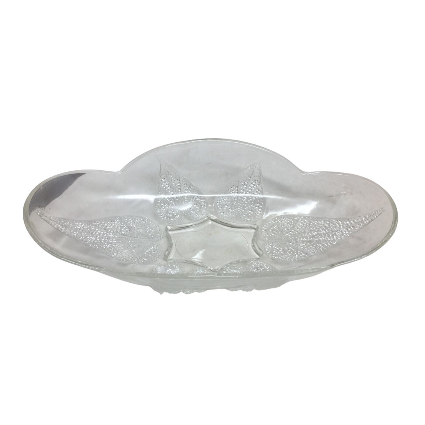 Vintage Oval Clear Glass Serving Dish with Raised Leaf Design (10" x 5")