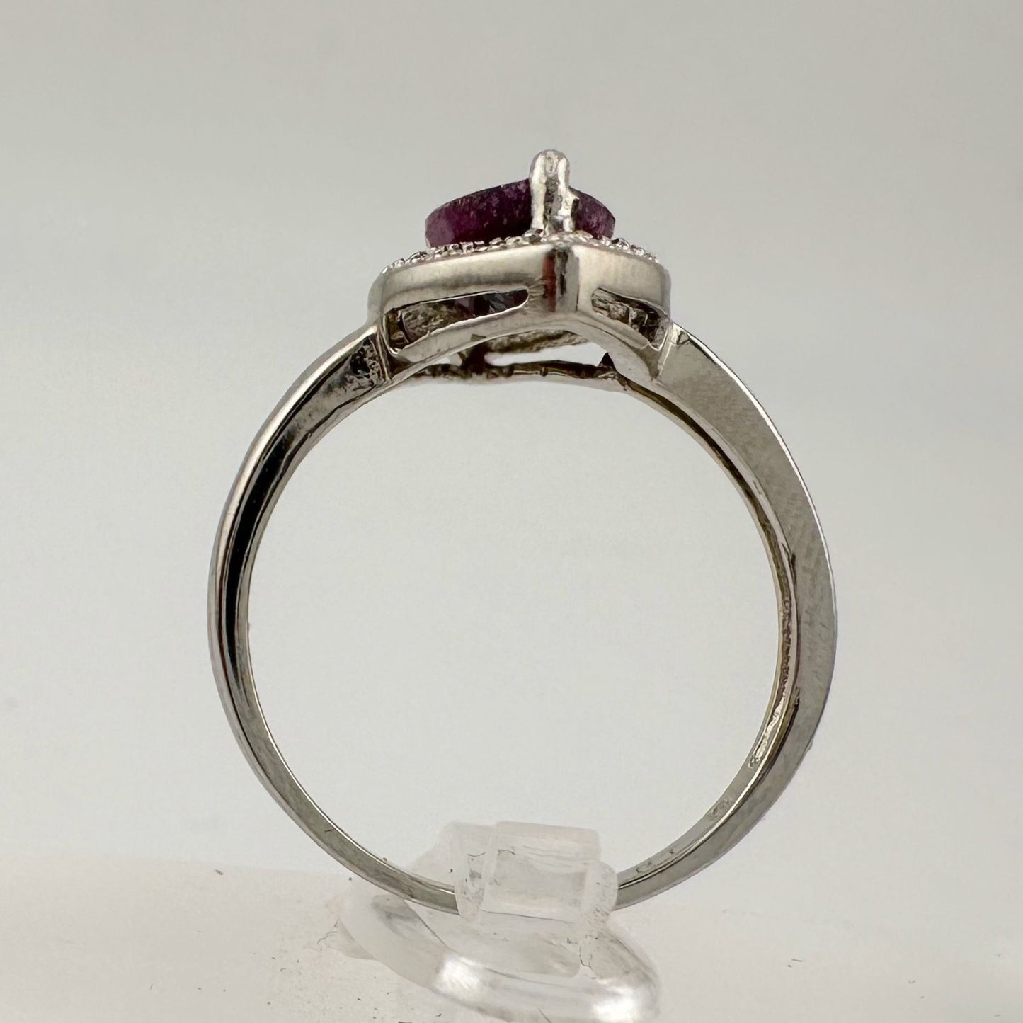 Marquise Cut Garnet & Diamond Ring - Sterling Silver - Size 7