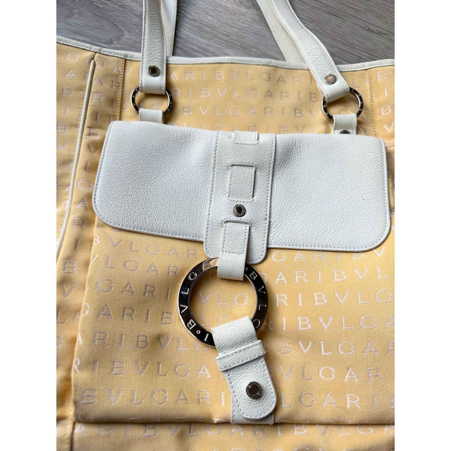 Bvlgari Logo Mania Pale Yellow Shoulder Bag / Tote