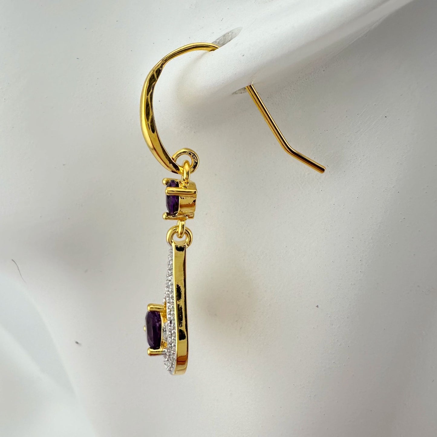 Pretty Teardrop Purple African Amethyst Earrings with Detailing and Gold Overlay