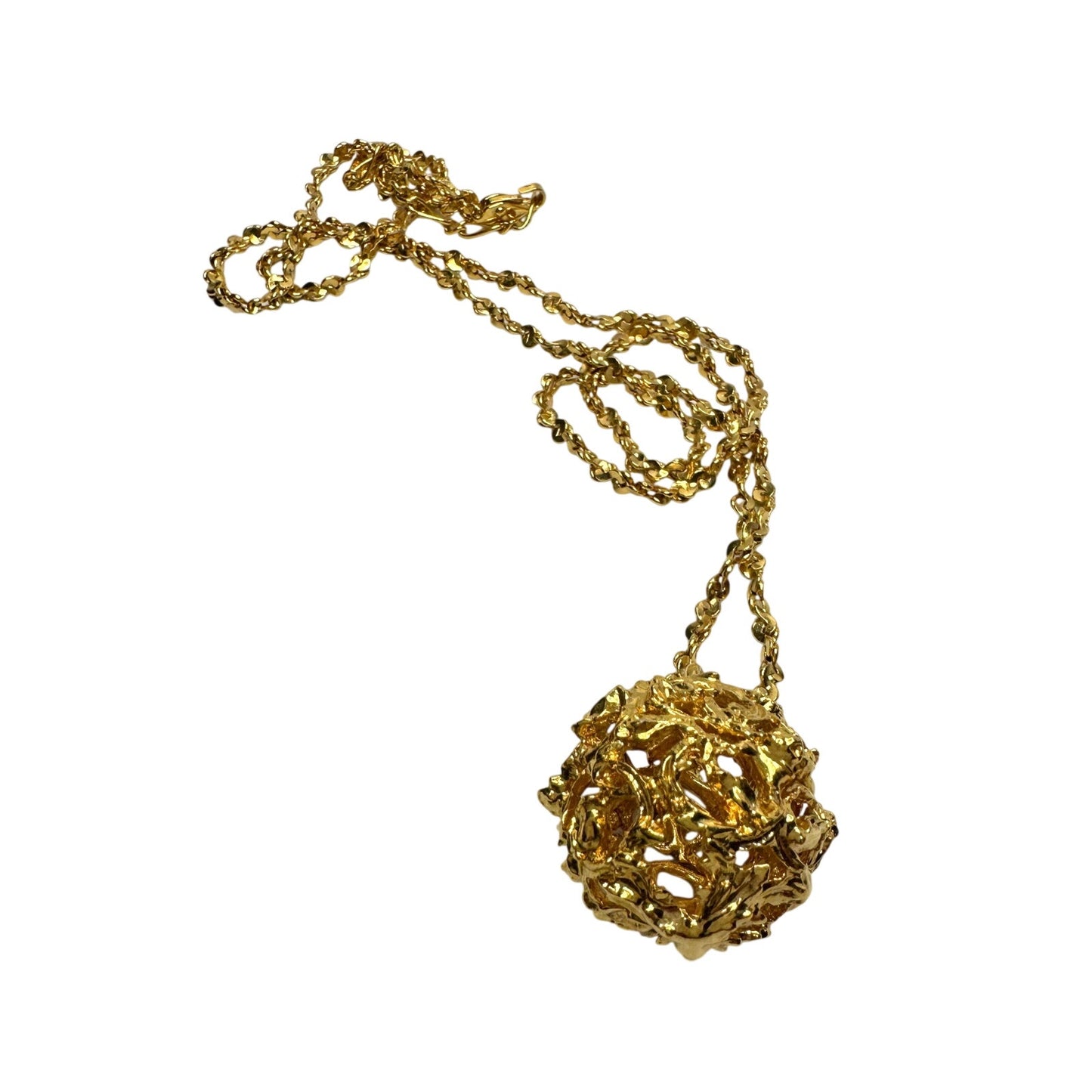 Vintage Yves Saint Laurent (YSL) Gold Plated Filigree Ball Necklace 26" Long