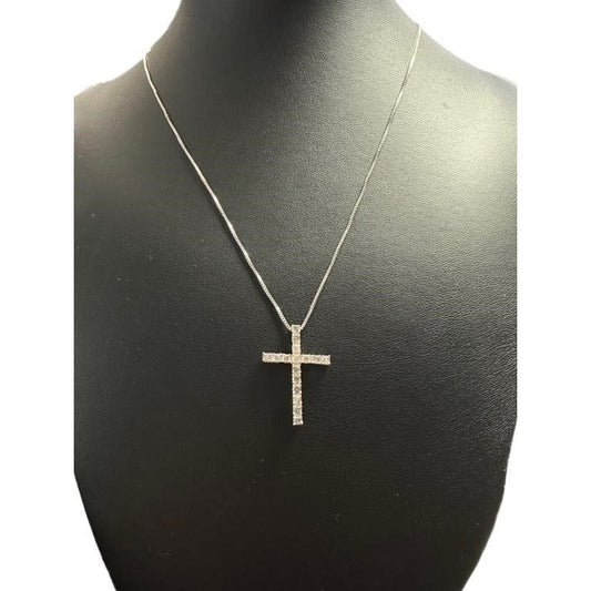 1/2 Carat Diamond Cross Necklace - Round Natural Diamonds in Sterling Silver