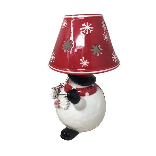 Ceramic Winter Christmas Snowman Tealite Holder Candle Lamp