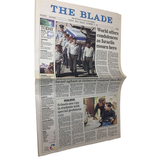 The Blade Newspaper Monday Nov. 6, 1995: World Offers Condolences as Israelis Mourn Hero
