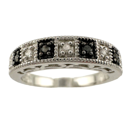 Natural Black and White Diamond Band Ring - size 7.25 --  A+ Stuff