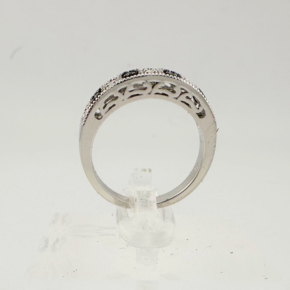 Natural Black and White Diamond Band Ring - size 7.25 --  A+ Stuff