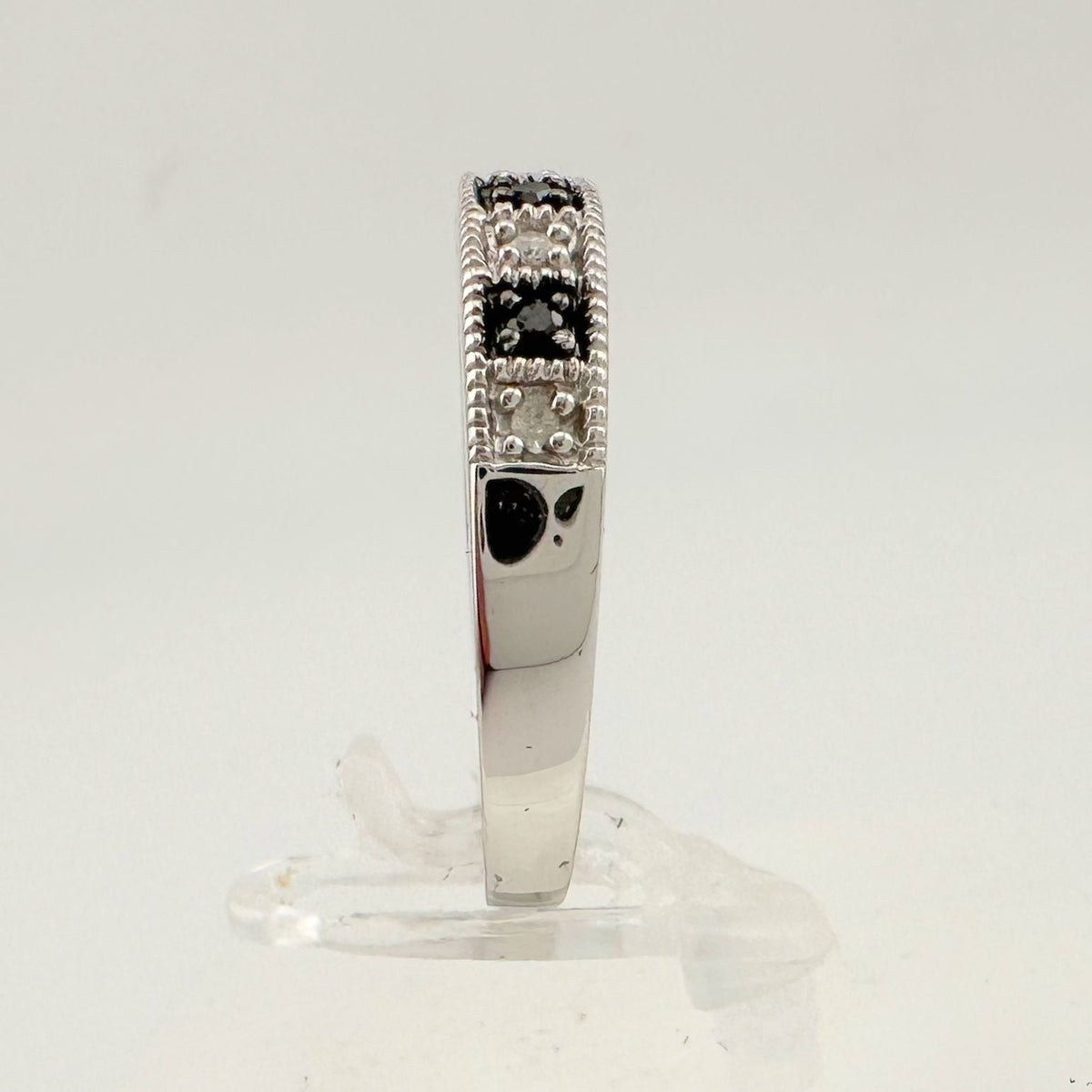 Natural Black and White Diamond Band Ring - size 7.25 --  A+ Stuff