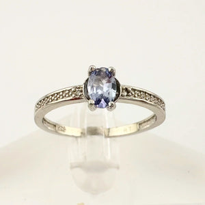 Beautiful Oval Tanzanite Ring with Diamond Accent - Sterling Silver Size 8.25