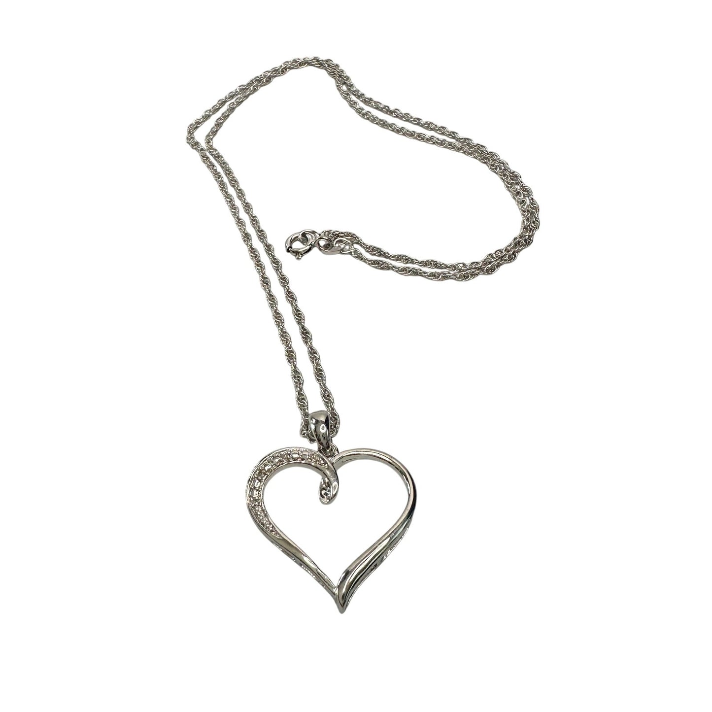 Heart Pendant with Diamond Accent - Rhodium Plated with 15" chain
