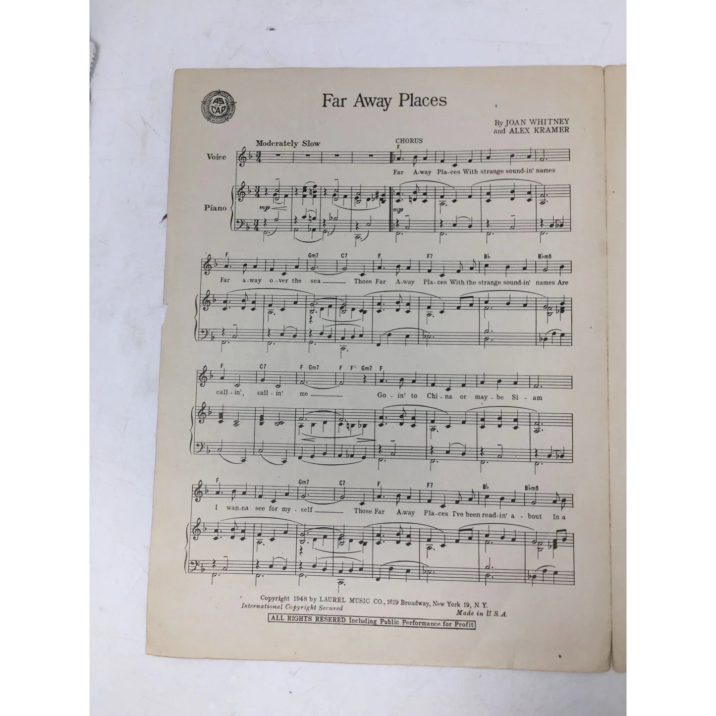 ''Far Away Places'' Vintage Sheet Music Book - A+ Stuff - SHEET MUSIC - A+ Stuff