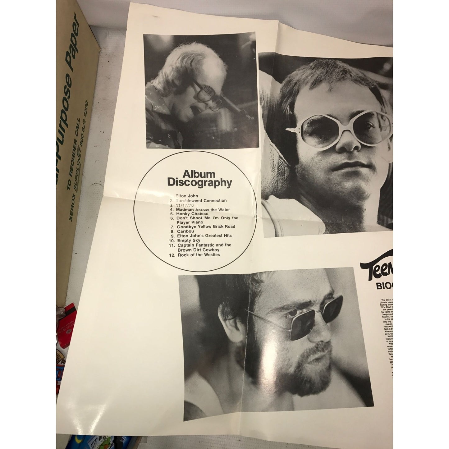 Vintage Elton John Music Poster Collectible- about 34x22 inches